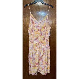 Women's Nine West Size XL Strappy Ruched Midi Orange Yellow Floral Summer Dress